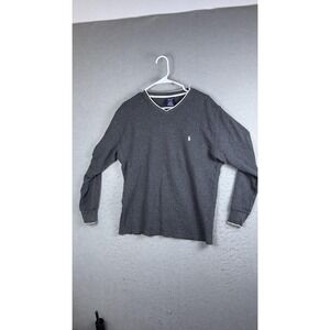 Polo Ralph Lauren Sweater Mens Large‎ Gray V Neck Thermal Waffle Knit Pullover